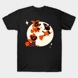 Halloween Kitten Witches Broomstick Ride T-Shirt